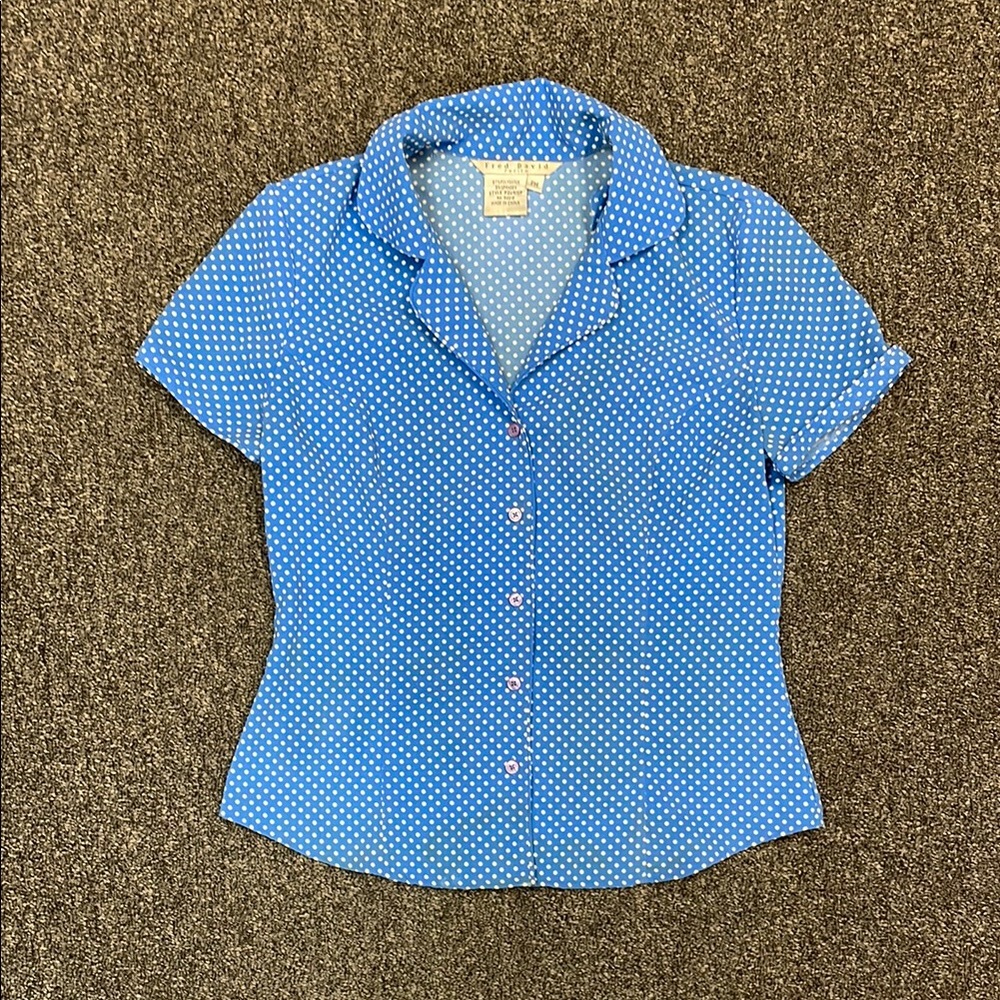 Fred David Blue and White Polka Dot Button Down Shirt